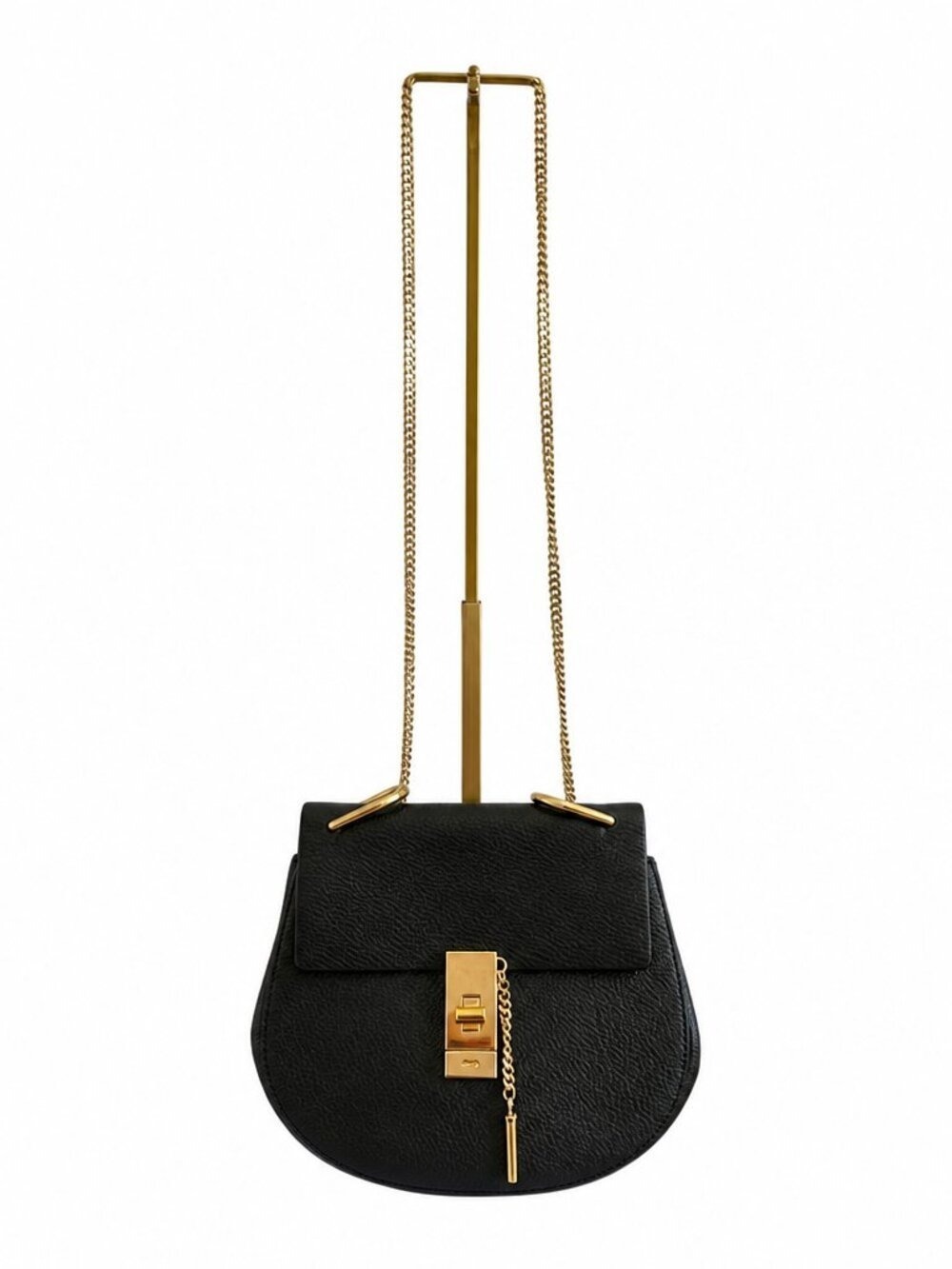 Chloé Black Leather Drew Shoulder Bag Gold Chain Hardware Made in Italy